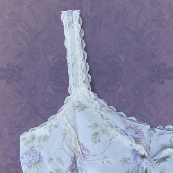 Gunne Sax Jessica McClintock Cream Floral Corset Bodice Prairie Dress - Picture 6 of 8